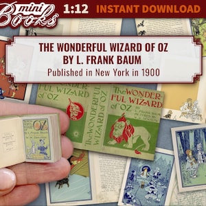 Miniature Wizard of Oz Book, Printable Dollhouse Book, DIY Mini Kit,  First Edition, Classic Children Book