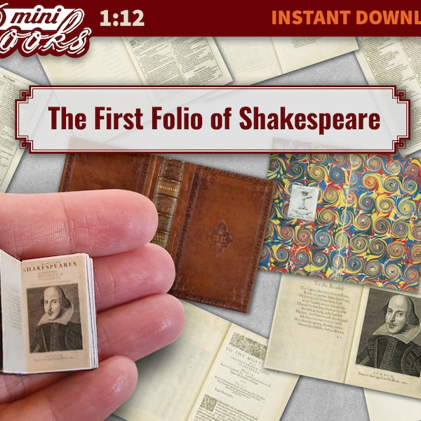 Dollhouse miniature book, DIY printable digital vintage Folio of Shakespeare