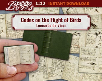 Leonardo da Vinci Miniature Book, Codex on the Flight of Birds, 1:12 Scale (DIY Printable)