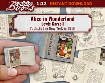 Dollhouse miniature Alice in Wonderland Book, vintage 1916 addition, DIY, printable fairy tale, digital