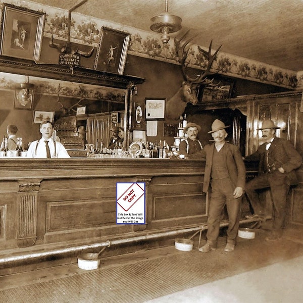 Wild West Elkhorn Montana Saloon 1915 Vintage Photo Bar Old Tavern Cowboys Western Pub Vintage Print Beer Drinking Cowboy Town Photo E042