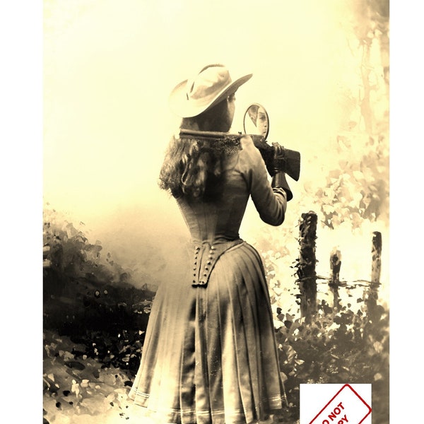 Woman Shooter Wild West Shooting Rifle Gun Girl Strange Western Vintage Photo Freaky Women Guns Odd Bizarre Old Print Cool Gif 83C