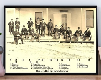 The Gathering 1883, Wyatt Earp, Butch Cassidy, Sundance Kid, Doc Holliday, Viejo Salvaje Oeste, Foto victoriana única Impresión de imagen antigua 81C