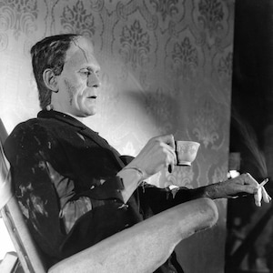 Frankenstein Monster Boris Karloff Weird Vintage Photo Halloween Black and White Print Strange Unusual Drinking Tea Cup Unique Fine Art 9657