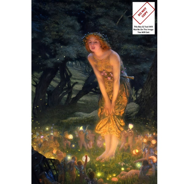 Midsummer Eve Edward Robert Hughes Picture Forest Fairy Art Print circa 1908 Painting Poster 163C