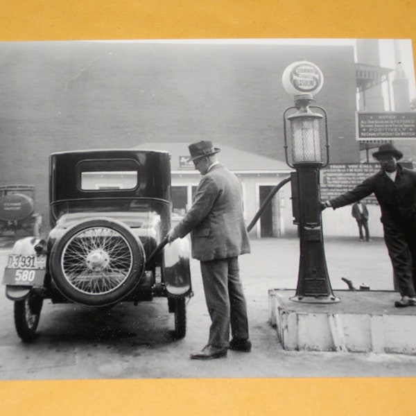 Gas Fuel Station Old Vintage Car Truck Petrol Filling Up Oil Vintage Photo Old Car Print Black and White Photograph 4x6 5x7 8x10 Image S77