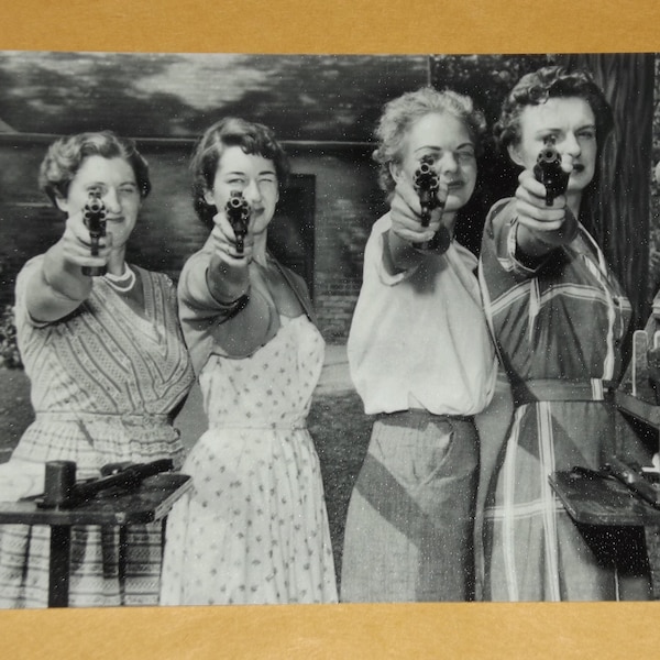 Shooting Gun Girls Weird Strange Vintage Photo Freaky Odd Bizarre Oddity Scary Photo Vintage Print Black and White Photograph Cool Gift 477