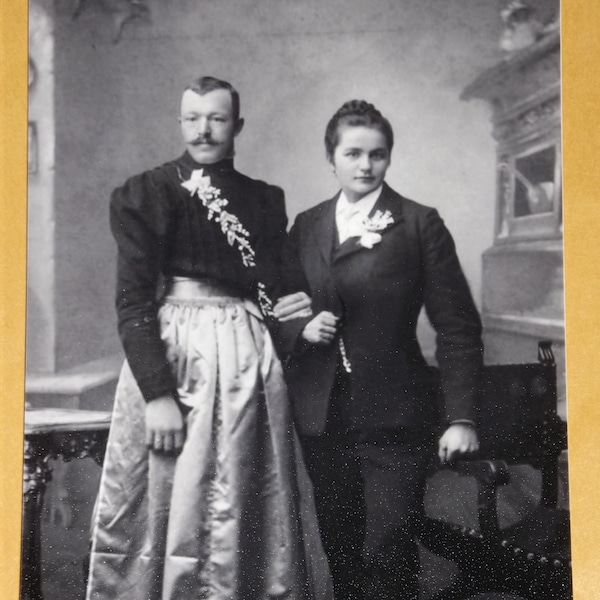 Vintage Transvestite Cross Dressing Couple Bisexual Man Woman Drag Queen Weird Vintage Photo Strange Photo Print Poster Photograph Art 266