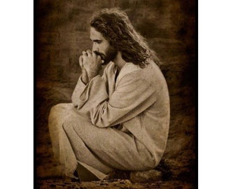 Jesus Christ Praying Picture of Jesus Face Christian Catholic Religion Holy Lord God Bible Art Photo Print 5x7 8x10 size Mormon Image 081C