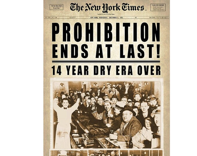 Prohibition Ends New York Times Newspaper Dry Era Vintage Photo Bar