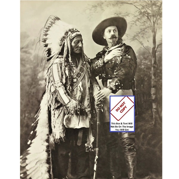 Antique Chief Sitting Bull and Buffalo Bill Cody 1885 Photograph Wild West Print Unique Victorian Photo Antique Picture Print 380C