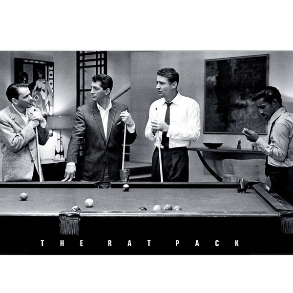 Frank Sinatra Dean Martin Sammy Davis Jr The Rat Pack Playing Pool Billiards Vintage Photo Black and White Photograph Instant Download