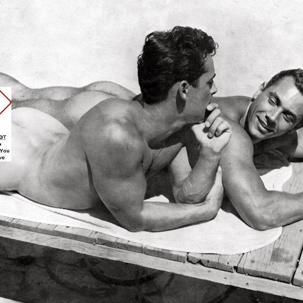 Gay Men Nude Beach Gay Beefcake Homoerotic Man Love Erotic Naked Vintage Photo Black White Male Physique Sexy Print Wall Poster Gift 9727