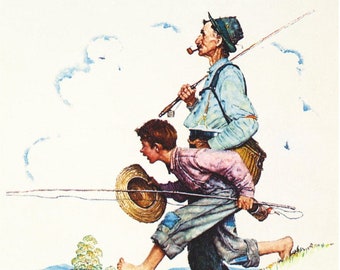 Going Fishing Norman Rockwell 1948 Art Father Son Painting