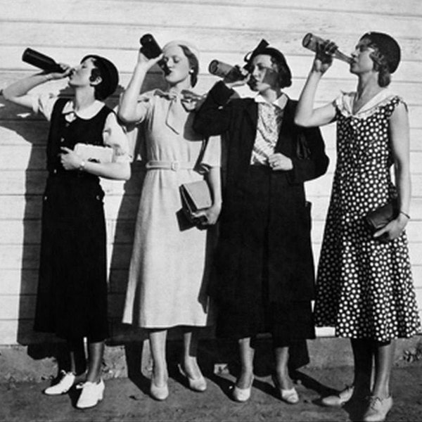 Vintage Flapper Girls Drinking Beer Roaring Twenties Vintage Style 1925 Flapper Girl Wall Art Black and White Photo Old Photo Print 9962