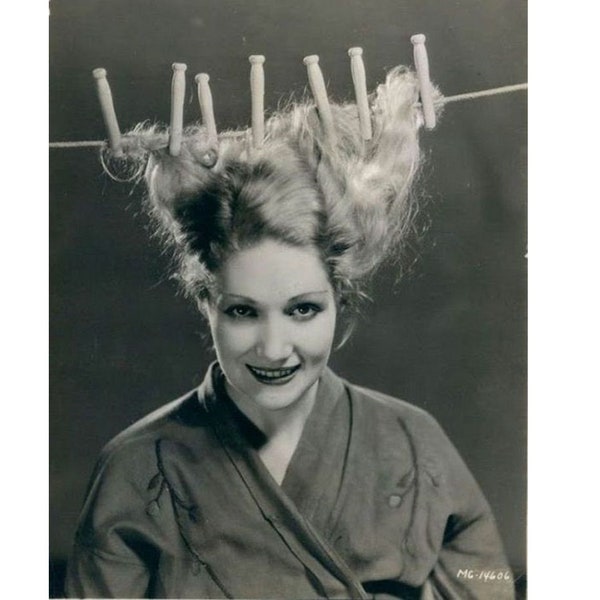 Strange Womans Hair Weird Long Hair Dryer Pinned Pegged Girl Freaky Women Odd Vintage Photo Bizarre Oddity Scary Print Old Photograph 76A