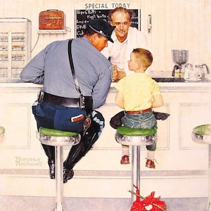 The Run Away Norman Rockwell Art Painting Boy Cop Police Cafe Rockwellian Painter Realism Artist Photo Picture Print Photograph Poster 9666