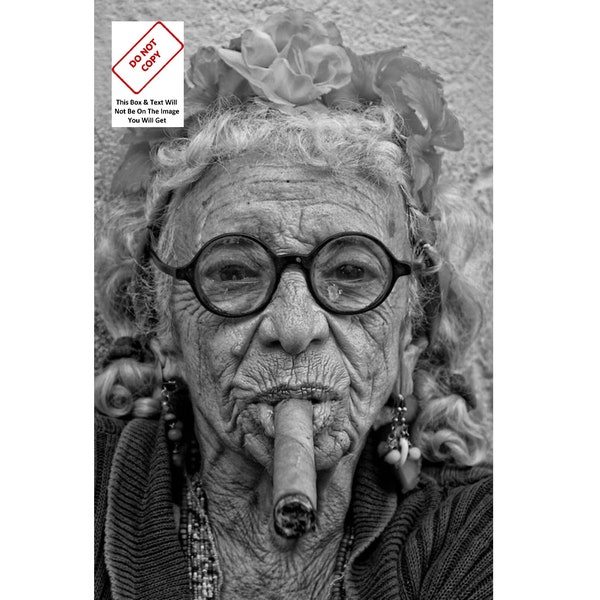 Old Lady Smoking Cigar Marijuana Spliff Photo Woman Smoking Reefer Marijuana Photo Stoner Joint Photo Vintage Weed Photo Print Poster 046