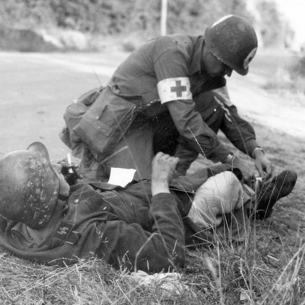 American Medic Helping Photo Hero Saving a Wounded Waffen SS Soldier WW2 5x7 8x10 Print B&W Photograph Old Military War Poster 5888