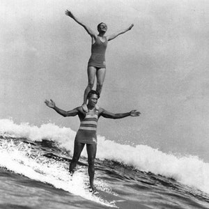 Sexy Girl Guy Surfing Bikini Hula Surfboards Vintage Photo Surf Nude