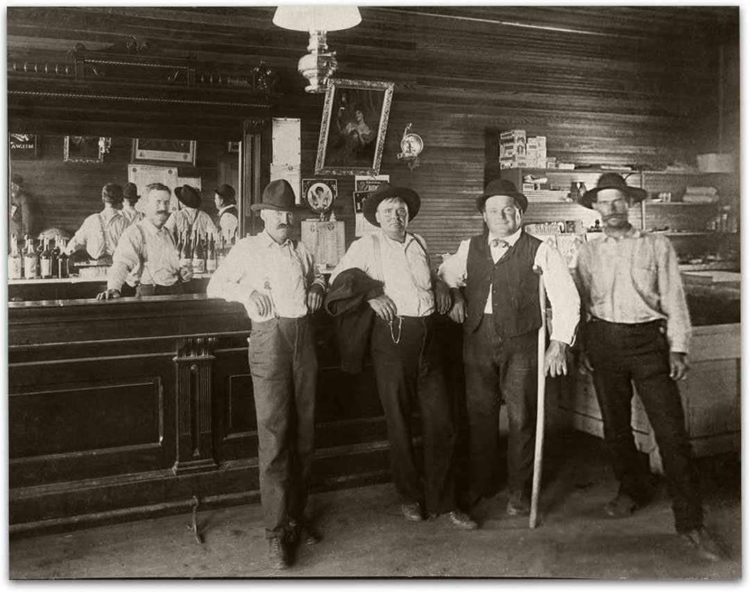 Wild West Saloon Bar Vintage Photo Old Boys Tavern Cowboys One Horse