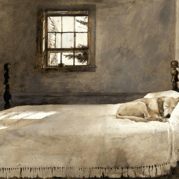 Print - Master Bedroom by Andrew Wyeth Dog On Bed Sleeping Art Picture Poster 432C