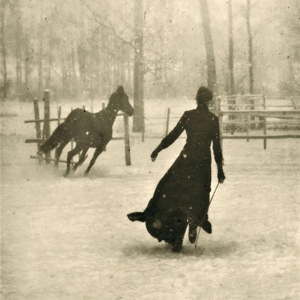 El entrenador de caballos de Felix Thiollier 1899 Foto vintage Caballos Inusual Extraño Fotografía en blanco y negro Impresión Póster artístico Regalo genial 26A