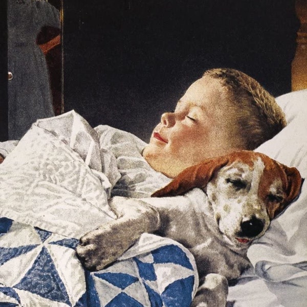 Un garçon et son chien Norman Rockwell chiot d'art mignon peinture peintre rockwellien réalisme artiste photo impression photo affiche de photographie 9669