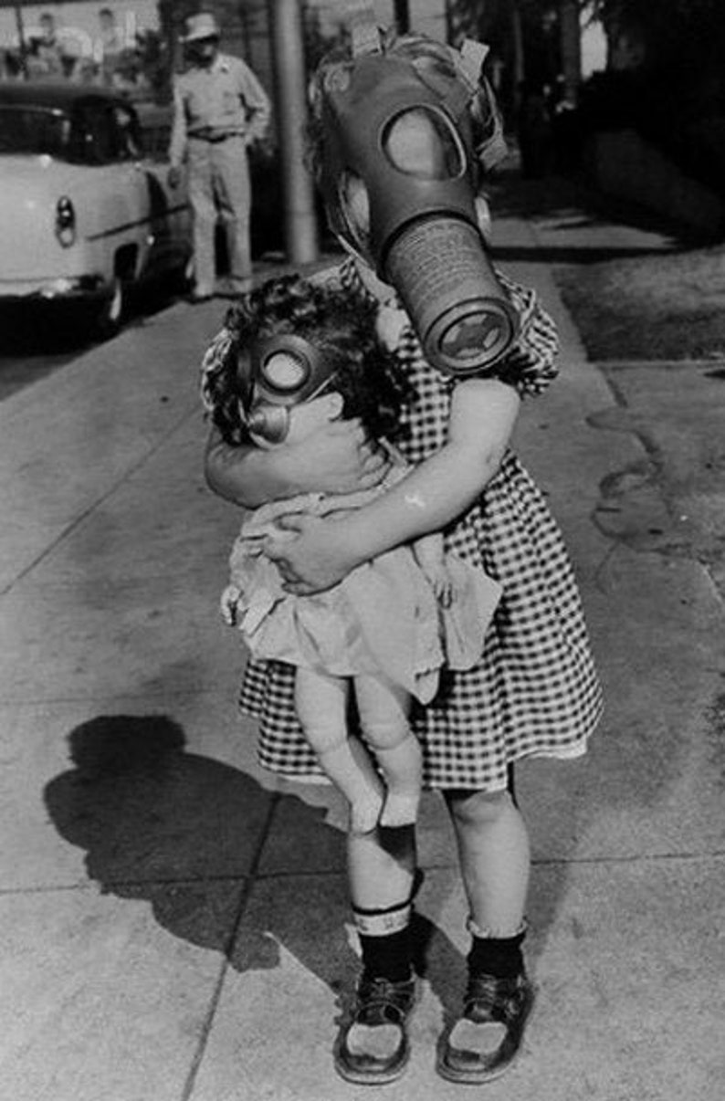 Gas Mask Young Girl With Doll WW2 Vintage Photo Child Weird Etsy