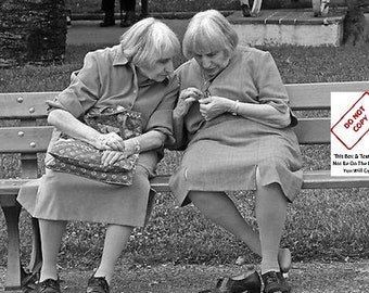 Old Ladies Photo Old Women Outdoor Photo Old Woman People Chatting Funny Photo Strange Weird Photo Crazy Vintage Photo Print Poster 035