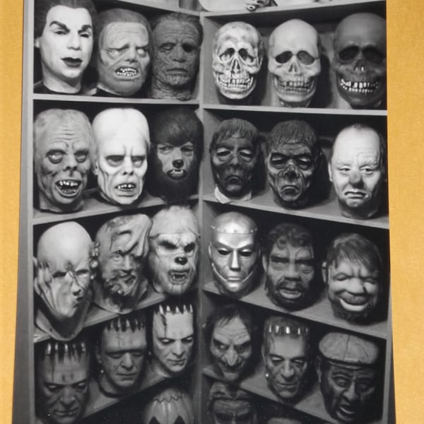 Freaky Creepy Masks Rare Skull Weird Strange Odd Vintage Print Oddity Photo L33