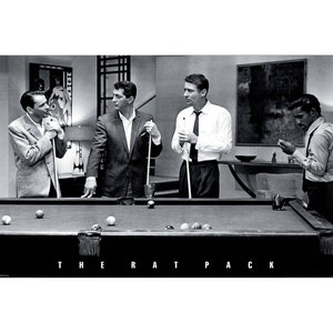 The Rat Pack Frank Sinatra Dean Martin Sammy Davis Jr Playing Pool Billiards Vintage Photo Black and White Photograph Great Gift Print A5
