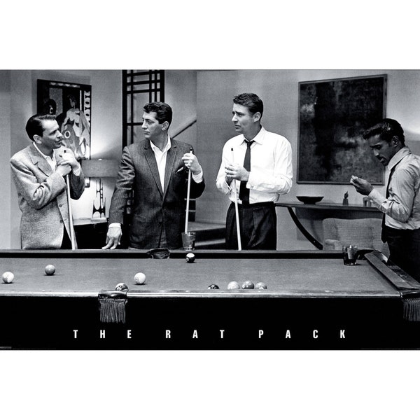 The Rat Pack Frank Sinatra Dean Martin Sammy Davis Jr Playing Pool Billiards Vintage Photo Black and White Photograph Instant Download Jpg