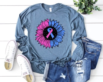 Pink And Blue Ribbon Long Sleeve Shirt,Pink And Blue,In October We Wear Pink And Blue,Pregnancy And Infant Loss Awareness,Miscarriage Shirt