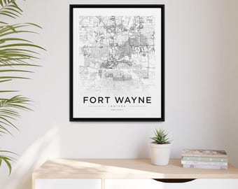 Fort Wayne City Map Matte Canvas Framed Print