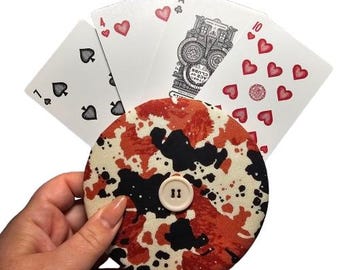 Western Cow Print Handmade Cotton Playing Card Holder, Easy Card Organizer for Seniors, Kids, All Ages | Family Game Night & Travel