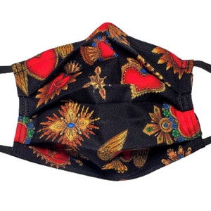 Sacred Hearts Mask Handmade Reusable Adjustable Face Mask with Nose Pinch Wire and Filter Compartment double layer 100% cotton