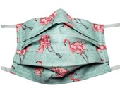 Flamingo Topiary Face Mask, Handmade Cotton Mask with Filter Pocket