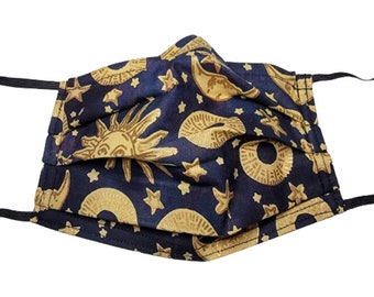 Celestial Suns & Moons Face Mask, Adjustable, Reusable, with Filter Pocket