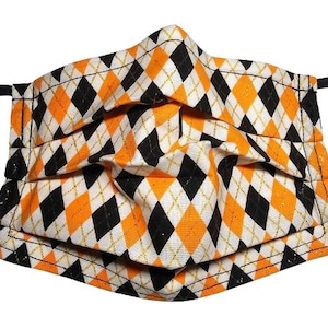 Metallic Halloween Argyle Plaid Mask Adjustable Reusable Face Mask with Nose Pinch Wire and Filter Compartment 100% cotton double layer