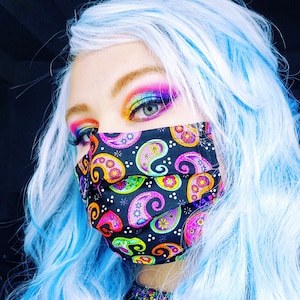 Neon Paisley and Others Colors Reusable Adjustable Face Mask With Filter Compartment and Nose Pinch Wire