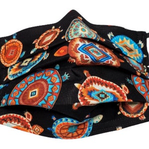 Turquoise Turtles Southwestern Mask Handmade Reusable Adjustable Face Mask with Nose Pinch Wire and Filter Compartment double layer cotton