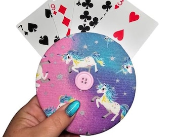 Unicorns Handmade Cotton Playing Card Holder, Easy Card Organizer for Seniors, Kids, All Ages | Family Game Night & Travel