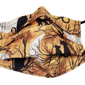 Moon Gazing Black Cats Mask Adjustable Reusable Face Mask with Nose Pinch Wire and Filter Compartment 100% cotton double layer