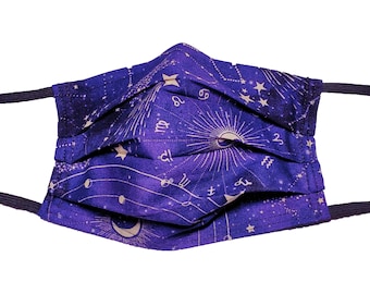 Zodiac Constellations Mask Handmade Reusable Adjustable Face Mask with Nose Pinch Wire and Filter Compartment 2 layers 100% cotton