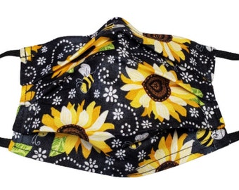 Handmade Sunflower Garden Face Mask, Adjustable, with Filter Pocket