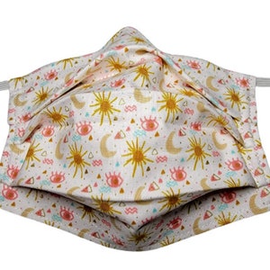 Starry Night Moons and Stars Mask reusable face mask with nose pinch wire and filter compartment