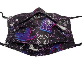 Tarot Collection Mask Adjustable Reusable Face Mask with Nose Pinch Wire and Filter Compartment 100% cotton double layer
