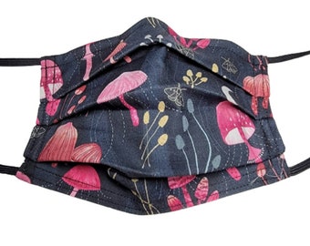 Pink Mushrooms Mask Adjustable Reusable Face Mask with Nose Pinch Wire and Filter Compartment 100% cotton double layer