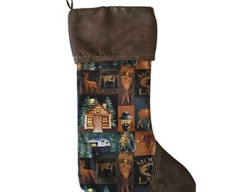 Forest Cabin Christmas Stocking, Alternative Holiday Decor, Camping Stocking ,Woods Beautiful Aesthetic Gift